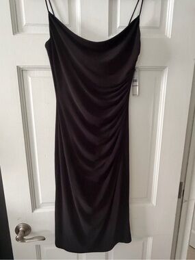 Laundry By Shelli Segal Black Cowl Neck Midi spaghetti strap dress